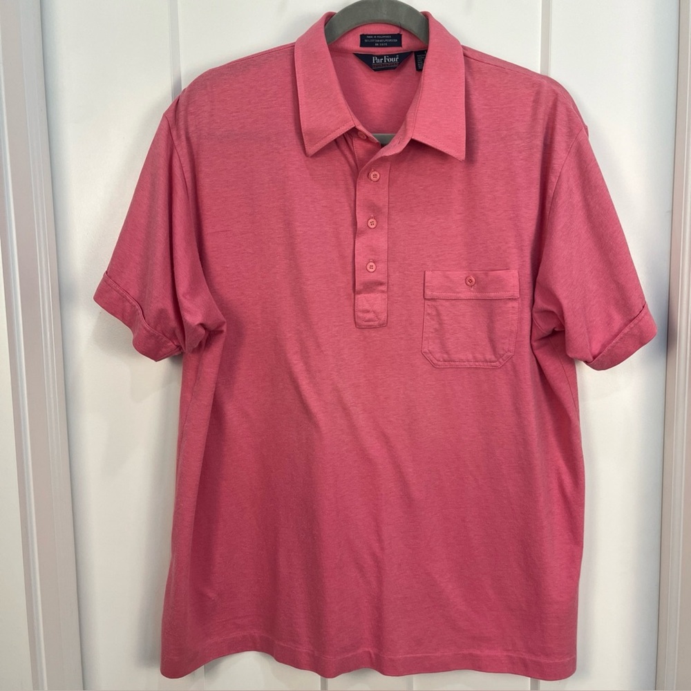 Par Four Men’s Vintage Golf‎ Polo Single Stitch Shirt Size Large Pink Retro